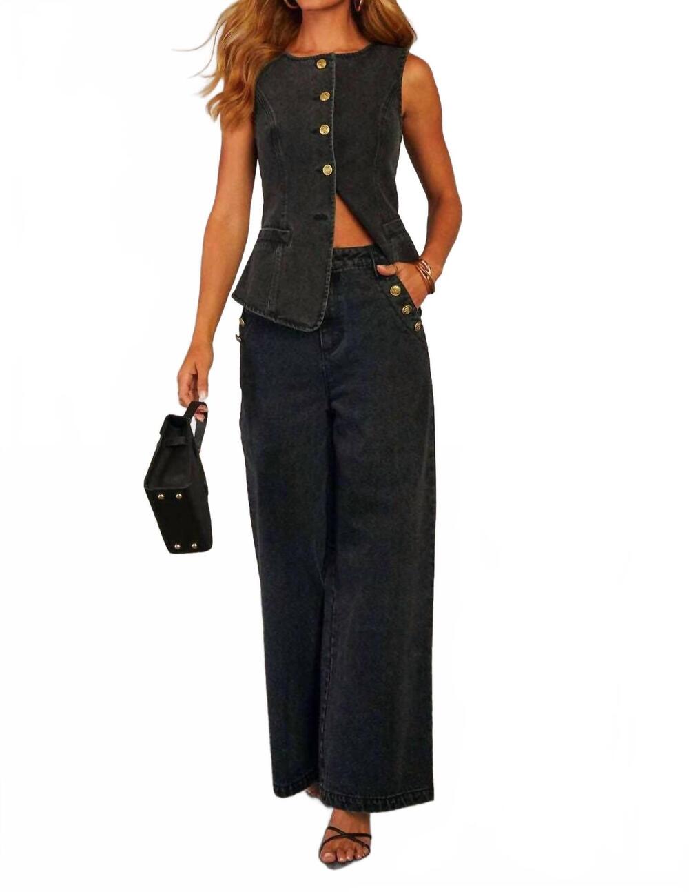 NEW EMBERLOOM structured denim vest in black